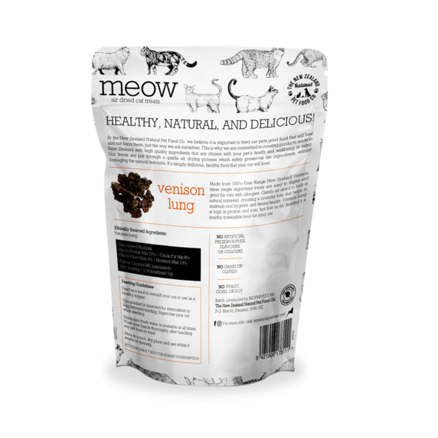 Meow Air Dried Venison Lung Cat Treat, Barcode, Meow cat treats, pet Essentials Warehouse