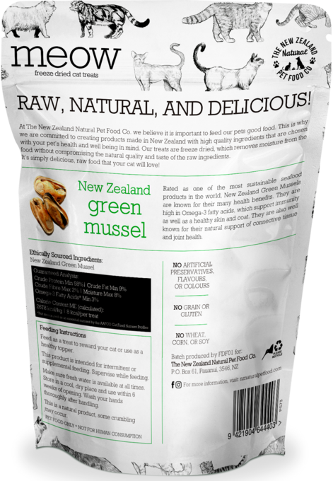 Meow Freeze Dried Green Lipped Mussel Cat Treats barcode, pet essentials