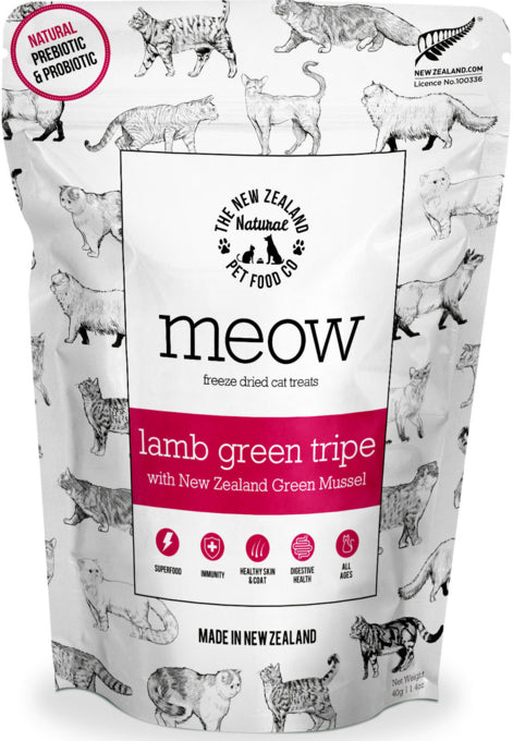 Meow Freeze Dried Green Tripe & Mussel Cat Treat, Meow cat treats, Treats for cats, Pet Essentials Warehouse