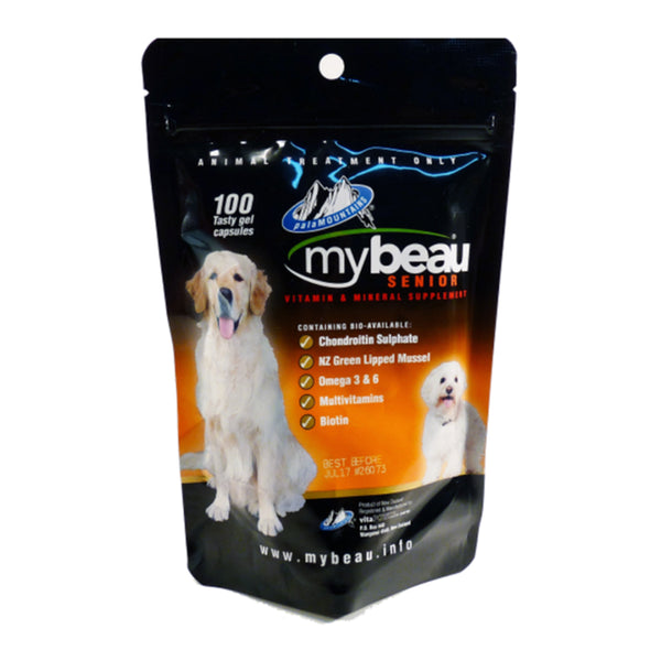 My Beau Dog Senior Supplement, nz green lipped mussels for dogs, Senior supplements for dogs, old dog supplements, joint health for dogs, omega 3 and 6, Pet Essentials W