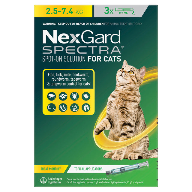 NexGard Spectra Flea & Worm Treatment for Cats, Flea and worm for cats, mite treatment for cats, spot on flea and worm for cats, nexgard for cats, Pet Essentials Warehouse