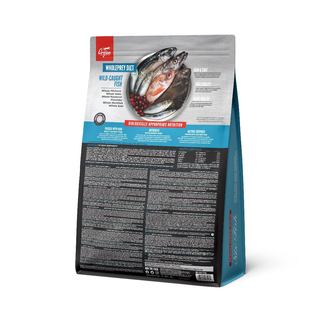 Orijen Six Fish Cat Food, Back of package, Pet Essentials Warehouse