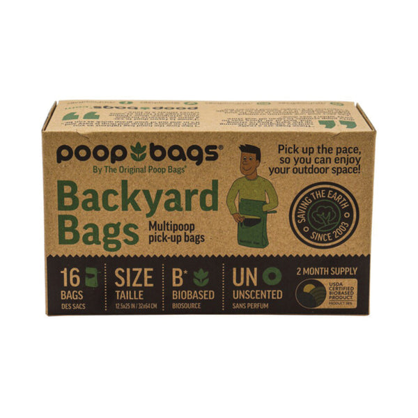 The Original Poop Bags Backyard Poop Bags, Backyard Bags for dog poop, 16 large poo bags, Eco friendly poop bags, Pet Essentials Warehouse
