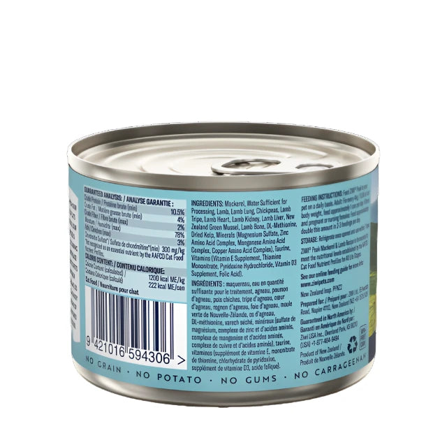 Ziwi Peak Mackerel And Lamb Wet Cat Food, Newzealand made cat food, Ziwipeak cat food, All life stages for cats, Mackerel and lamb cat food, Pet Essentials Warehouse, Barcode