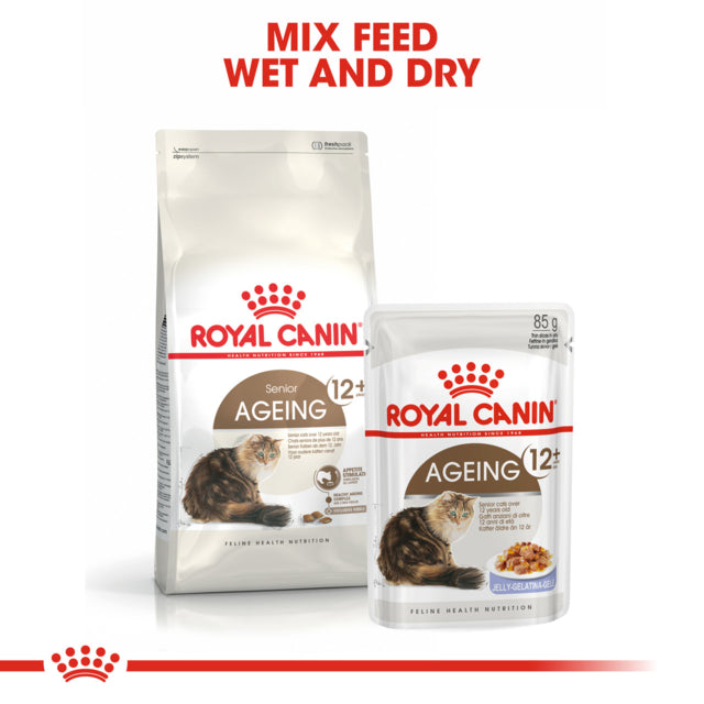 Royal Canin Ageing 12+, Aging cat food, Cat food for senior cats, Old cat, cat food, 12 years plus cat food, Pet Essentials Warehouse, poster for royal canin