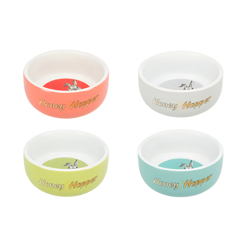 Trixie Honey & Hopper Small Animal Ceramic Bowl white and green, pet essentials hastings