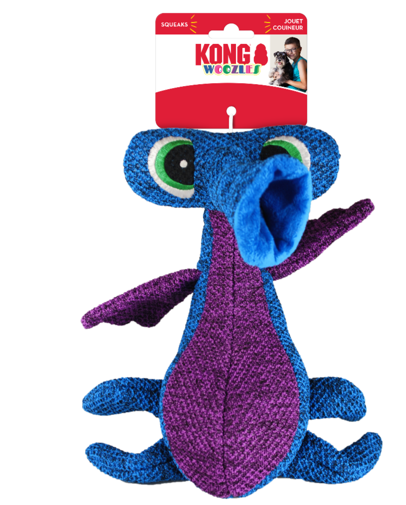 Kong Woozles Plush Squeaker Alien Blue Dog Toy, Pet Essentials Warehouse