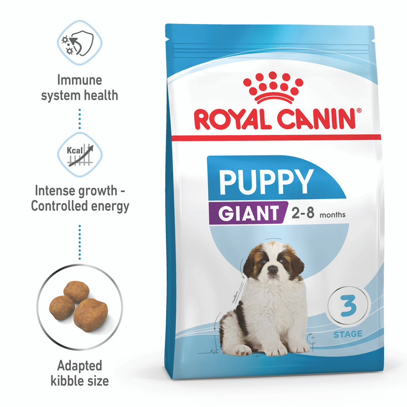 Royal Canin Giant Puppy poster with kibble, Pet Essentials Warehouse