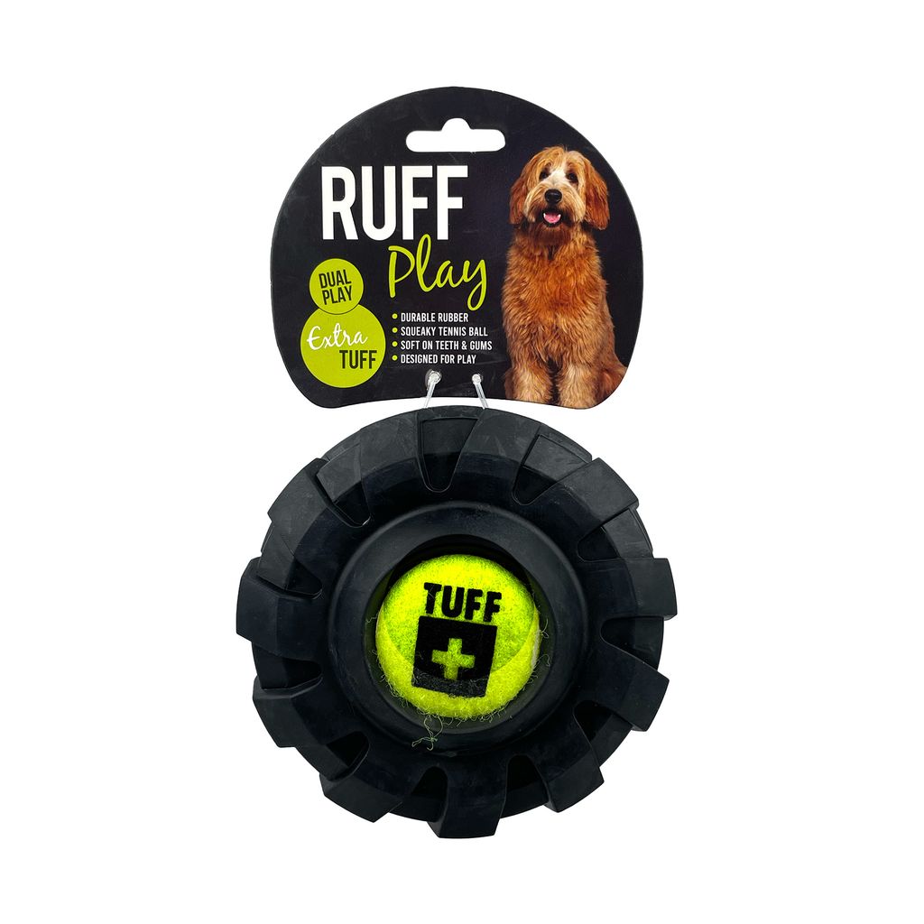 Play Ruff Dog Ruff Play Dog Toy Tuff Rubber Tyre With Tennis Ball