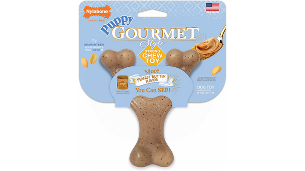 Nylabone Puppy Gourmet Style Strong Whisbone Peanut Butter, Puppy Style chew toy, Chew toy for puppies, Pet Essentials Warehouse