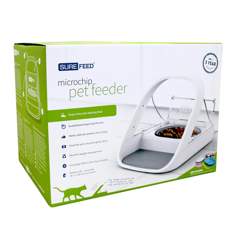 SureFeed Microchip Pet Feeder. cat feeder box. microchip pet feeder in its box. pet essentials warehouse