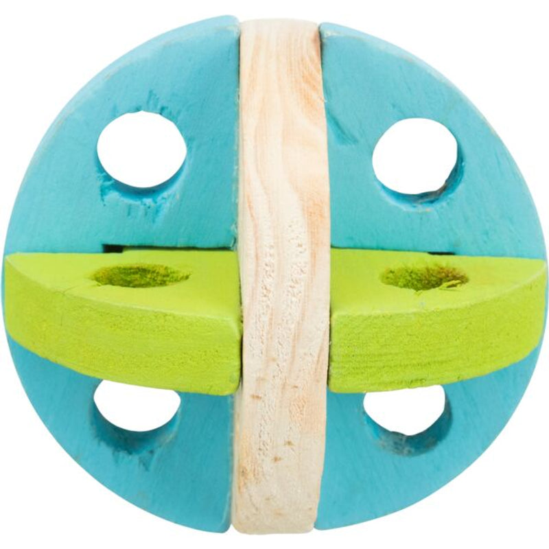 Trixie Play & Snack Ball Small Pet Chew Toy, Rabbit chew toys, blue and green wooden small animal toy, pet essentials warehouse