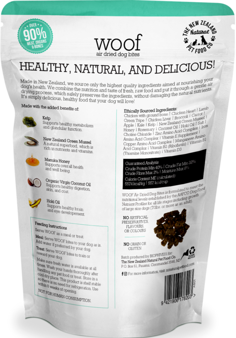 Woof Air Dried Chicken Dog Treats, Barcode, Pet Essentials Warehouse