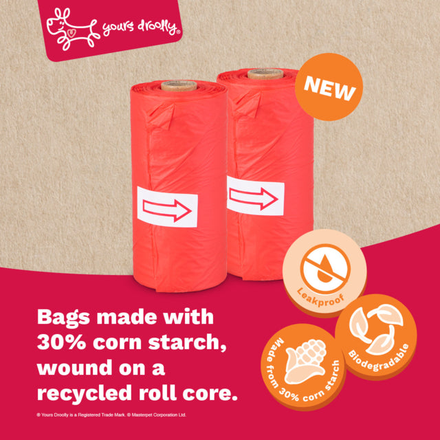 Yours Droolly Compostable Poop Bags, Compastable Waste Bags, Leakproof dog waste bags, Rill pack of bags, Pet Essentials Warehouse