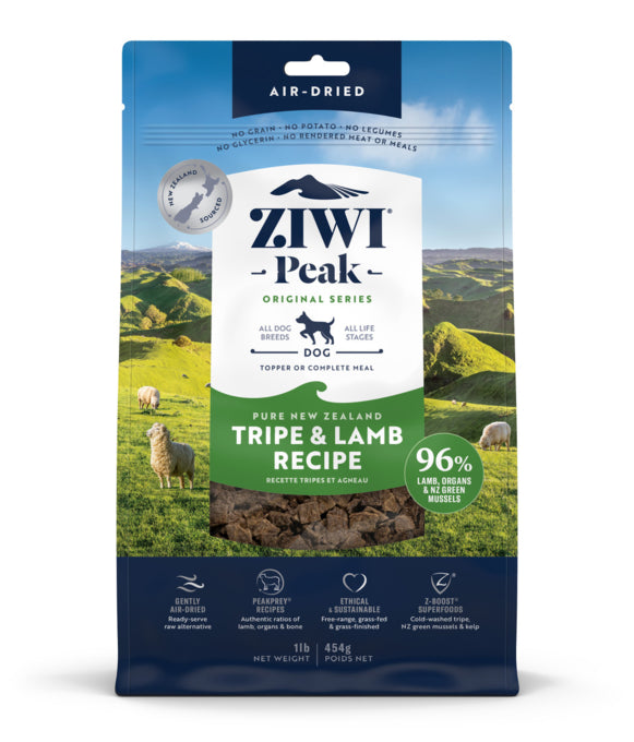 ZiwiPeak Dog Air Dried Tripe & Lamb, Lamb and tripe dog food, Ziwipeak dog food, Lamb dog food, NewZealand Made, Newzealand lamb and tripe, Pet Essentials Warehouse