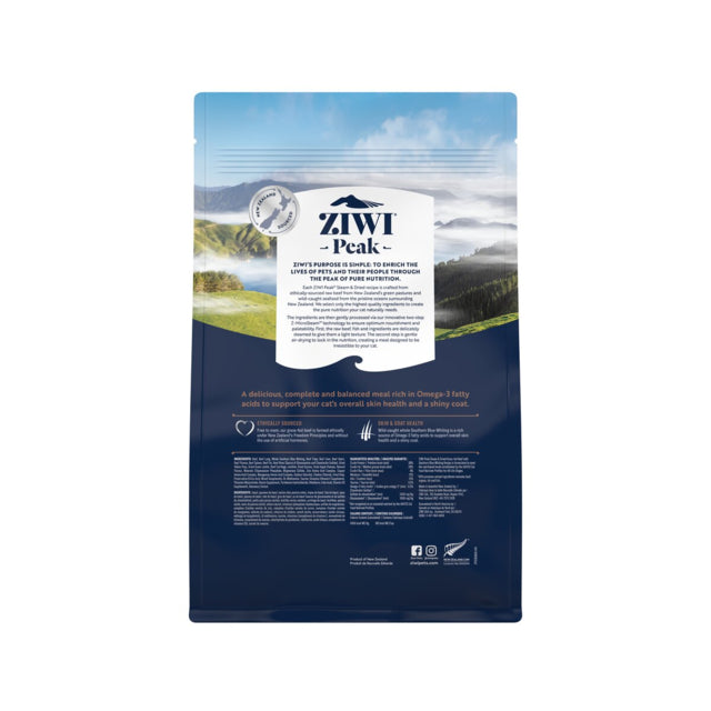 ZIWI Beef Steam & Dried Cat Food, Back of bag, Ziwipeak cat food, Nz made cat food, pet Essentials Warehouse