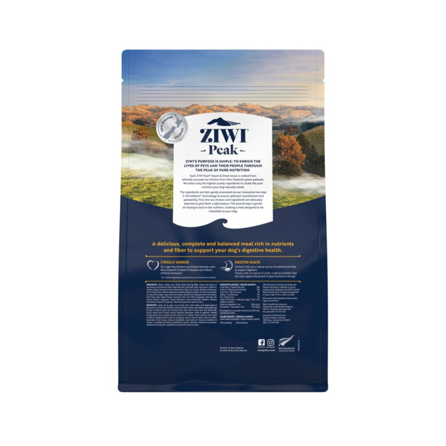 ZIWI Chicken Steam & Dried Dog Food back of bag, Ziw peak for dogs, Pet Essentials Warehouse