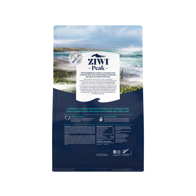 ZIWI Fish Steam & Dried Cat Food, Back of bag, Cat food, Pet Essentials Warehouse