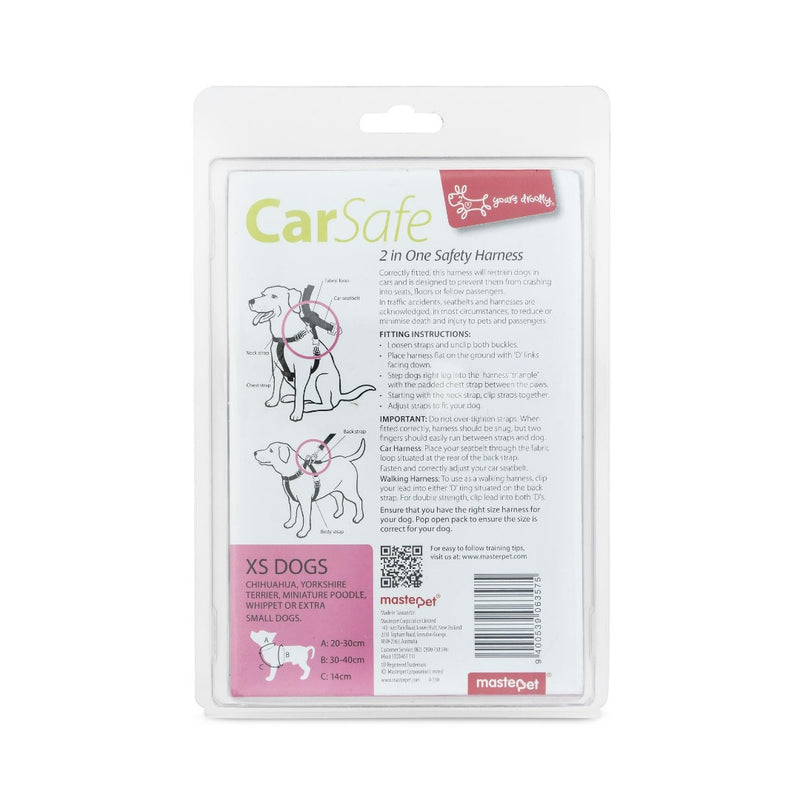 Yours Droolly Dog Car Harness back of packaging with barcode, pet essentials warehouse