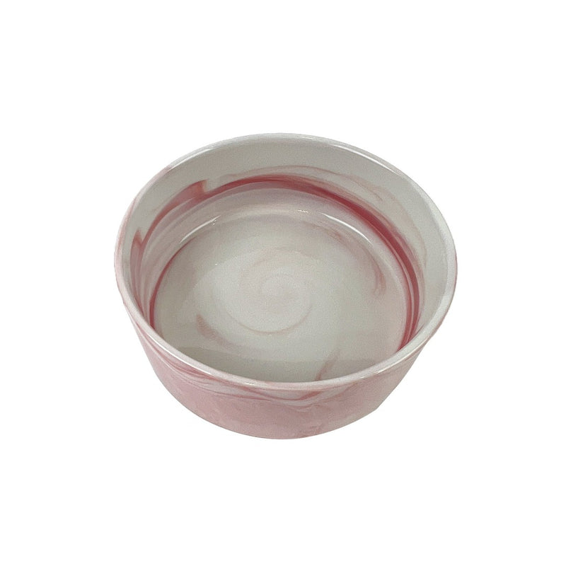 Cattitude Ceramic Cat Bowl Zen Marble Pink top view, marble cat food dish, pet essentials warehouse