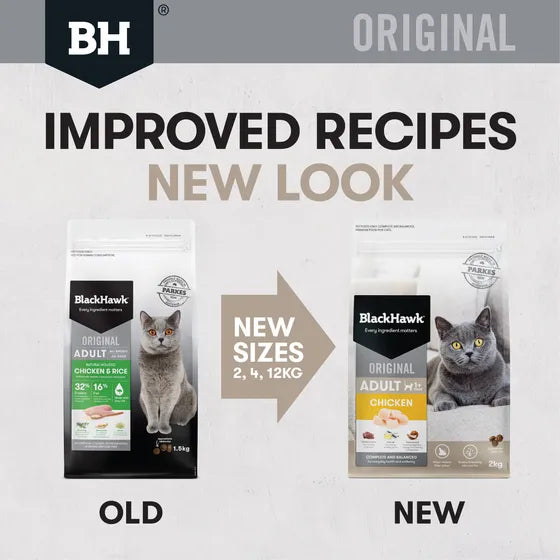 Black Hawk Original Cat Chicken & Rice Dry Cat Food, Black Hawk Cat food, Adult cat food, Black Hawk cat food, Pet Essentials Warehouse, New Look Black Hawk Cat Poster