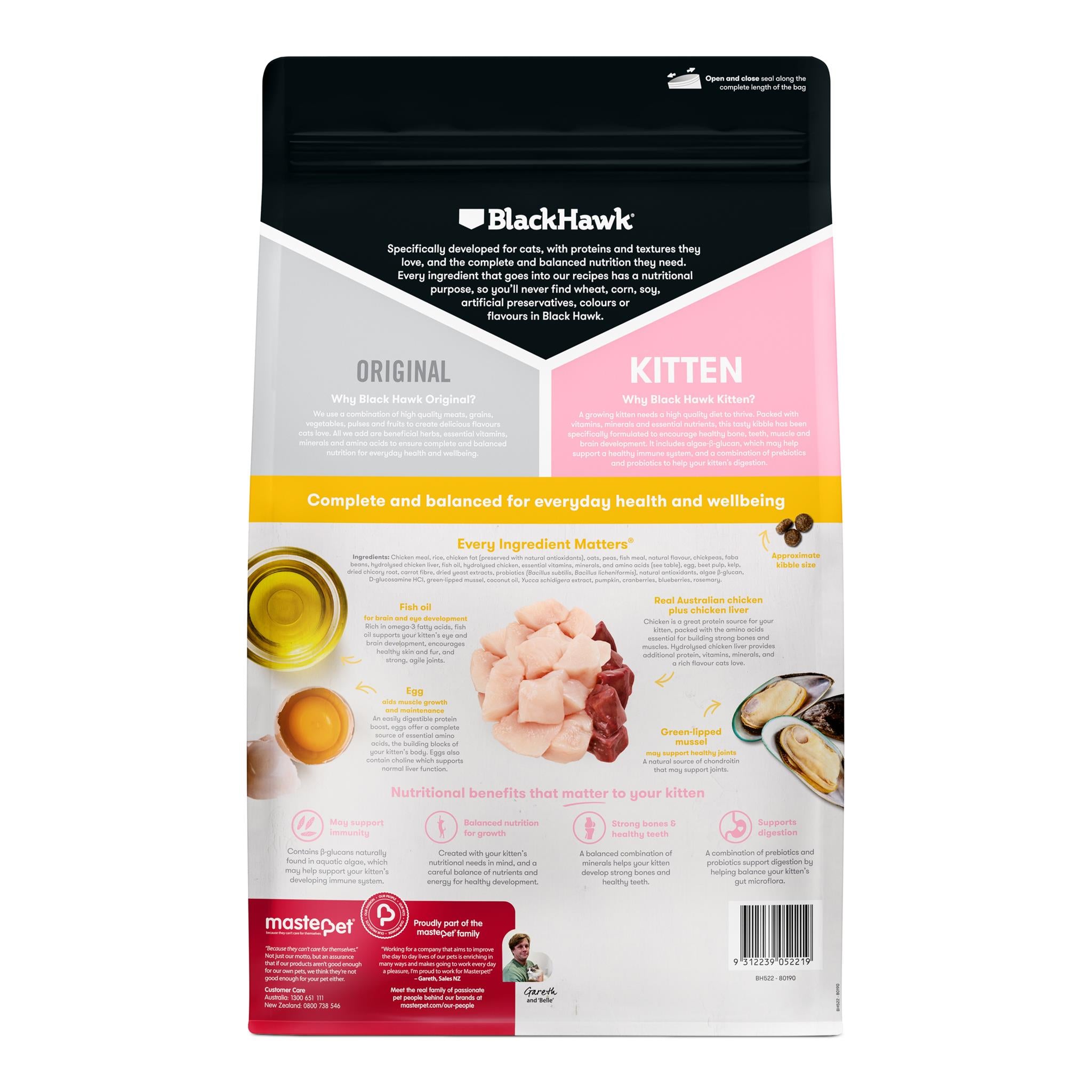 Black Hawk Original Kitten Chicken & Rice Dry Cat Food 4kg barcode