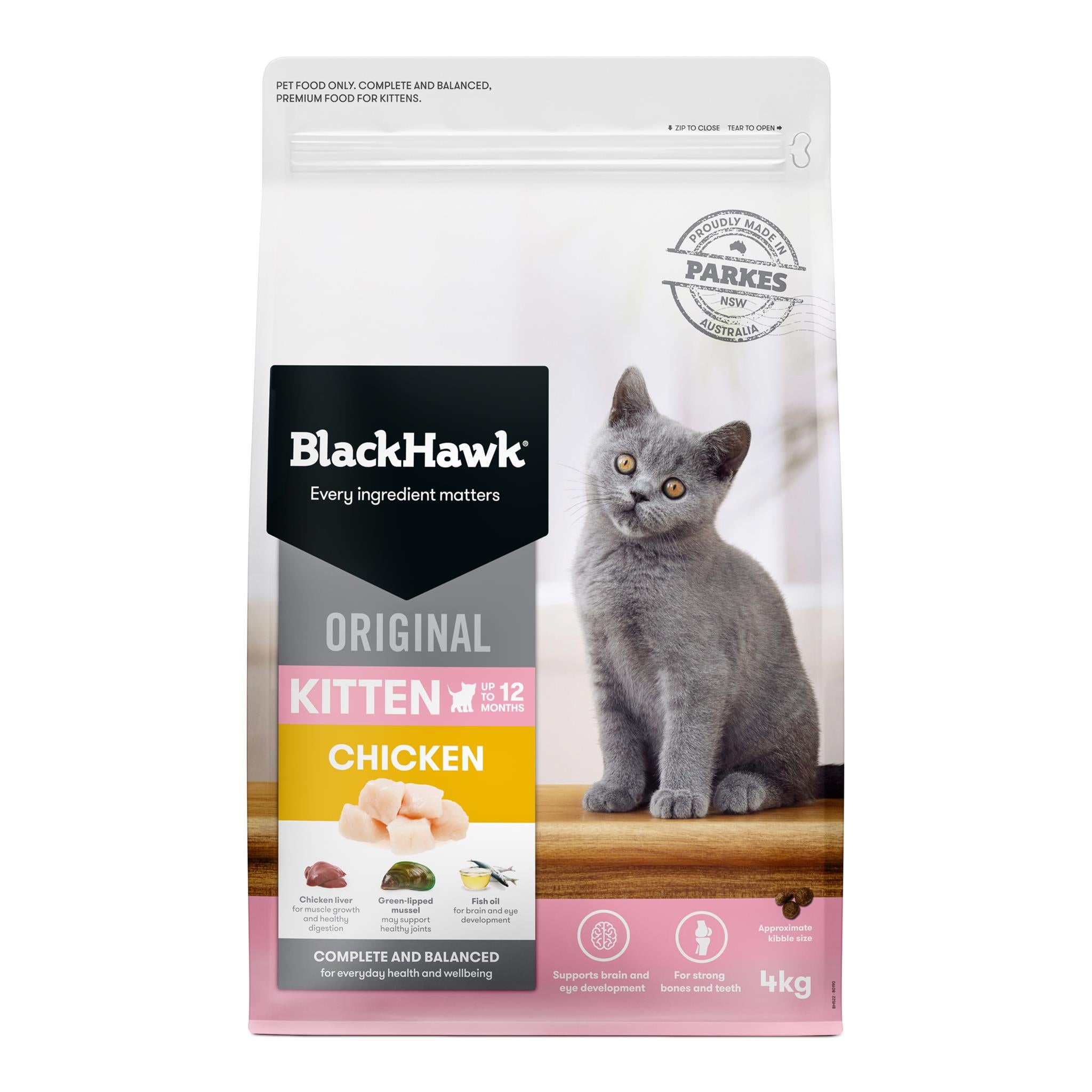 Black Hawk Original Kitten Chicken & Rice Dry Cat Food 4kg bag, pet essentials warehouse