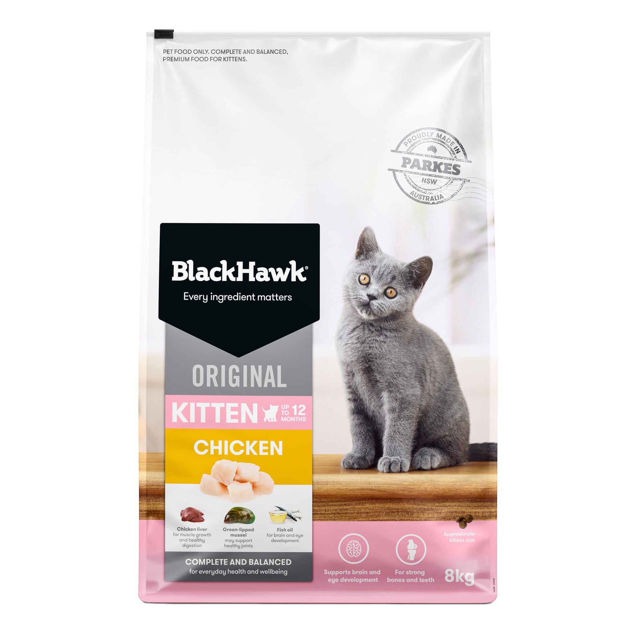 Black Hawk Original Kitten Chicken & Rice Dry Cat Food 8kg, pet essentials warehouse