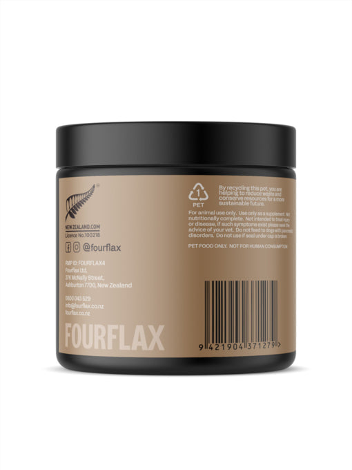 Fourflax Canine Probiotics, Bowel movement for dogs, supplement for dogs, Pet Essentials Warehouse, Probiotics for dogs, Pet Essentials Warehouse, Barcode