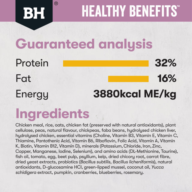 Black Hawk Healthy Benefits Adult Hairball Chicken Dry Cat Food, Hairball cat food, Healthy Benefits Guaranteed Analysis, Pet Essentials