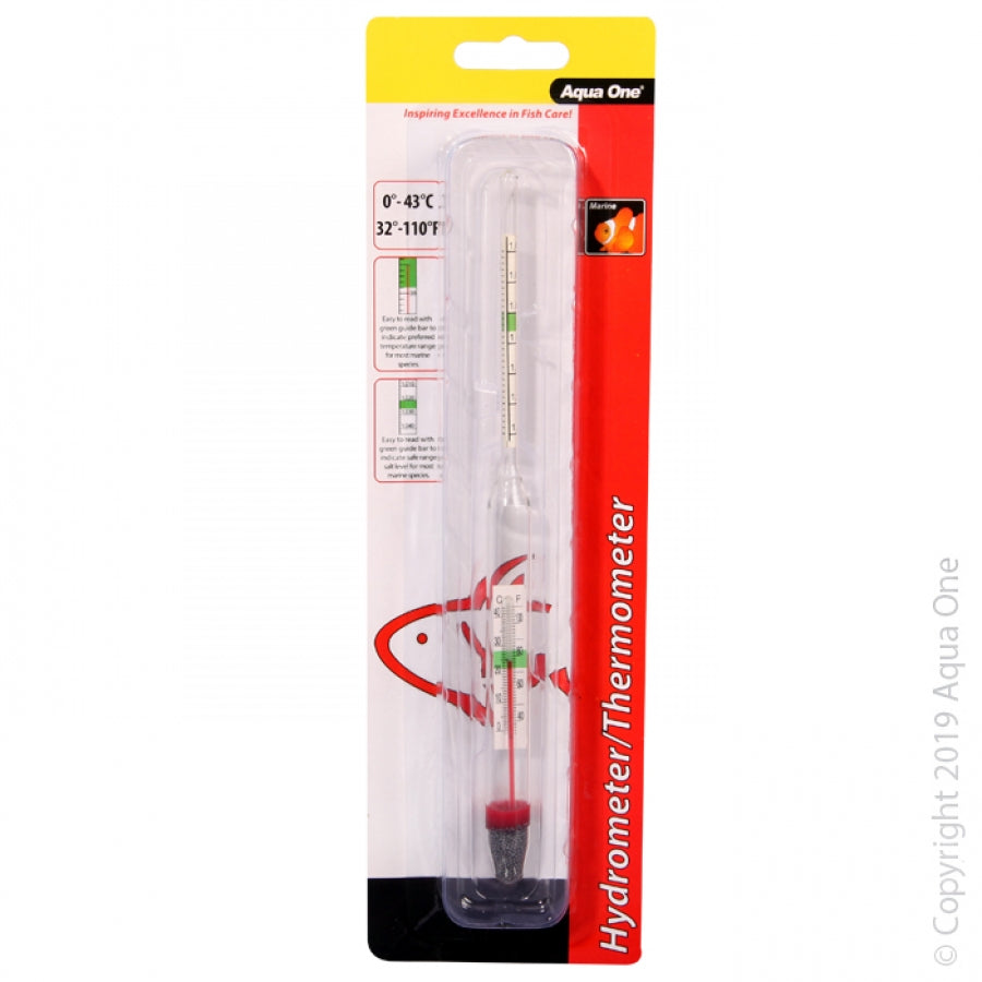 Aqua One Hydrometer with Glass Thermometer, Thermometer for fish tanks, Pet Essentials Warehouse