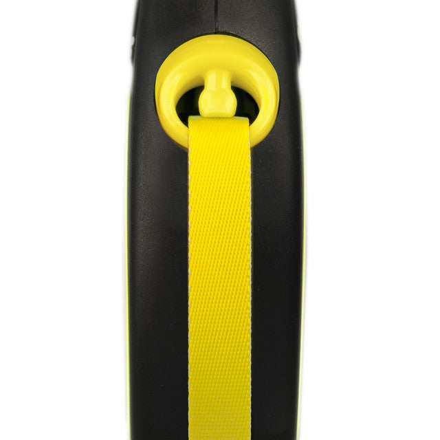 Flexi New Neon Retractable Tape Lead Yellow nylon close up, pet essentials warehouse