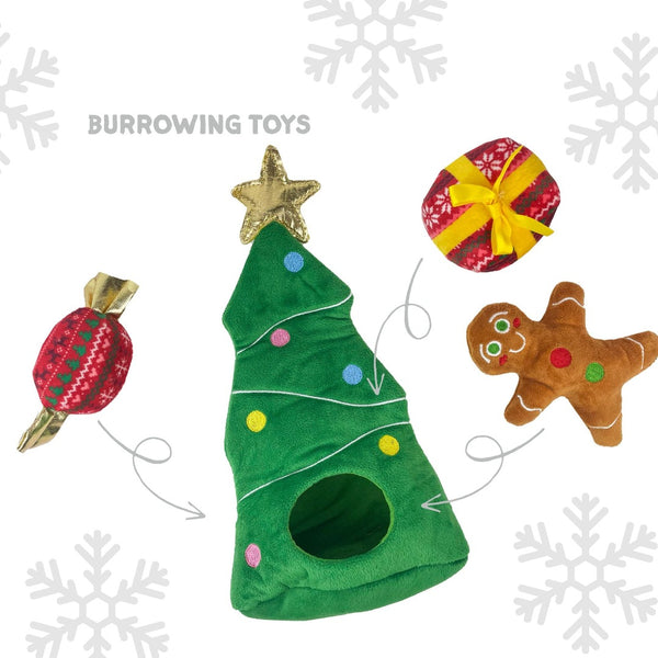 Snuggle Friends Christmas Burrowing Xmas Tree Dog Toy, Dog Christmas Toy Gingerbread Man, Pet Essentials Warehouse
