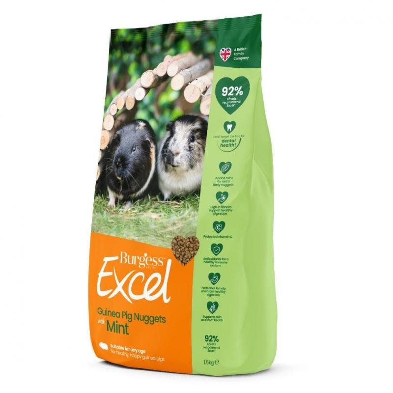Burgess Excel Adult Guinea Pig Nuggets with Mint packing, pet essentials warehouse