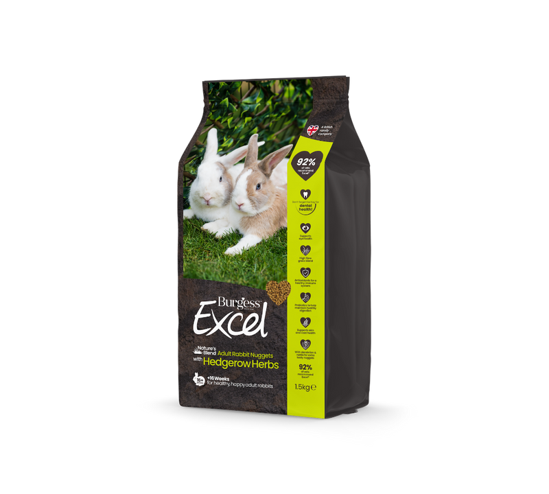 Burgess Excel Natures Blend Rabbit Nuggets side of packaging, pet essentials warehouse