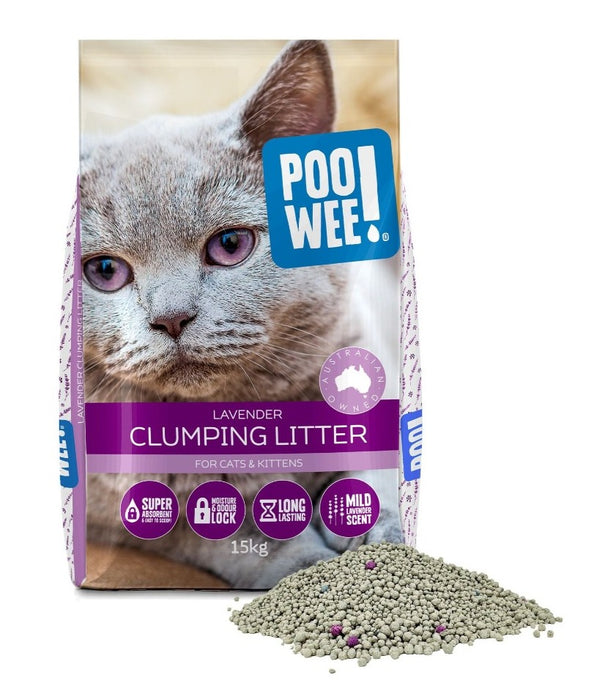 PooWee Clumping Lavender Litter 15kg bag, Cat Litter clumping, Poowee Cat litter, litter for cats and kittens, Pet Essentials Warehouse