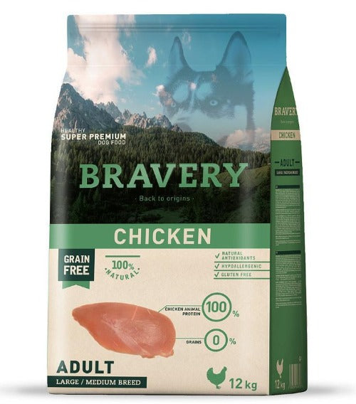 Bravery Grain Free Adult Dog Kibble Chicken 12kg, Pet Essentials Napier, Pets Warehouse, Pet Essentials Hastings, Petpro.co.nz
