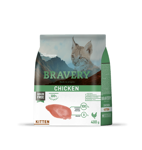 Bravery Grain Free Chicken Kitten Kibble 400g, Grain free kitten food, natural
