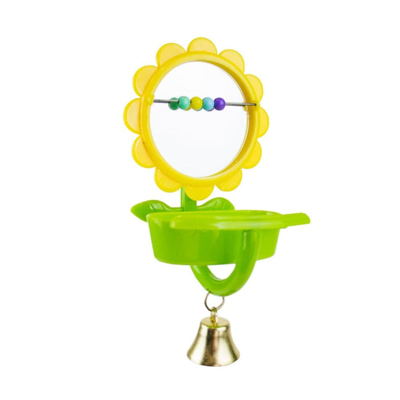 Avian Care Flower Mirror With Beads Cup Perch, plastic bird toy, pet essentials napier, plastic mirror bird toy