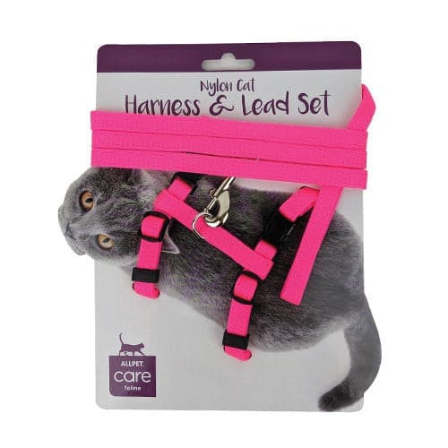 Cat Harness & Lead Cat on Card Pink