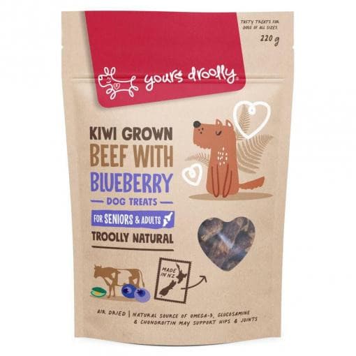 Yours Droolly Kiwi Grown Senior Beef Blueberry Dog Treats, Pet Essentials napier, Pets warehouse, pet essentials hastings,