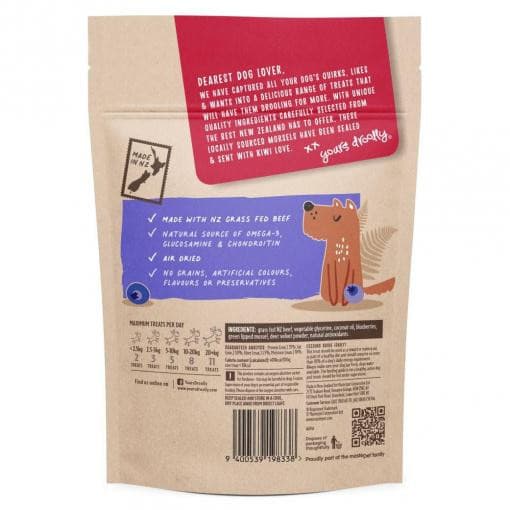 Yours Droolly Kiwi Grown Senior Beef Blueberry Dog Treats, Pet Essentials napier, Pets warehouse, pet essentials hastings, nz made dog treat for senior dogs
