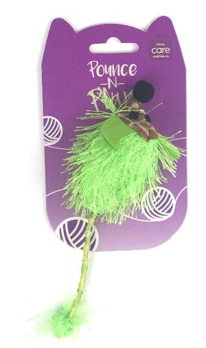 Pounce N Play Green Mouse Cat Toy, Pet Essentials Napier, Pets Warehouse, Pet Essentials porirua, cat toys nz, bird toys, drum toy for birds, Cat Teaser Wand Leopard With Feather 46cm