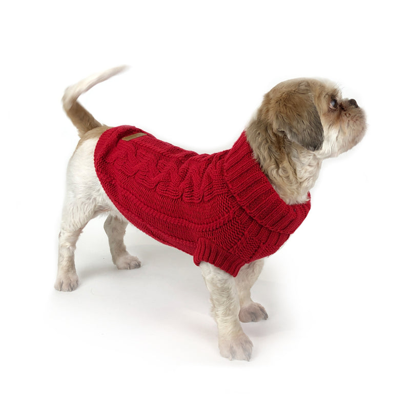 king charles dog wearing Huskimo Jumper Cable Knit Chilli, pet essentials warehouse huskimo dog coat range