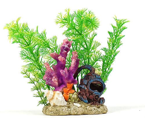 Aqua Care Ornament Divers Helmet & Coral with Plant 15cm, Pet Essentials Warehouse, Pet City