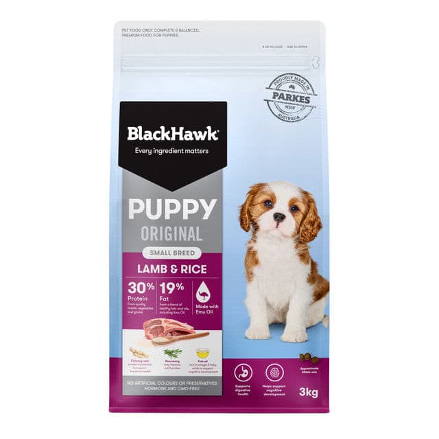 Black Hawk Original Small Breed Puppy Lamb & Rice Dry Dog Food 3kg bag, pet essentials warehouse