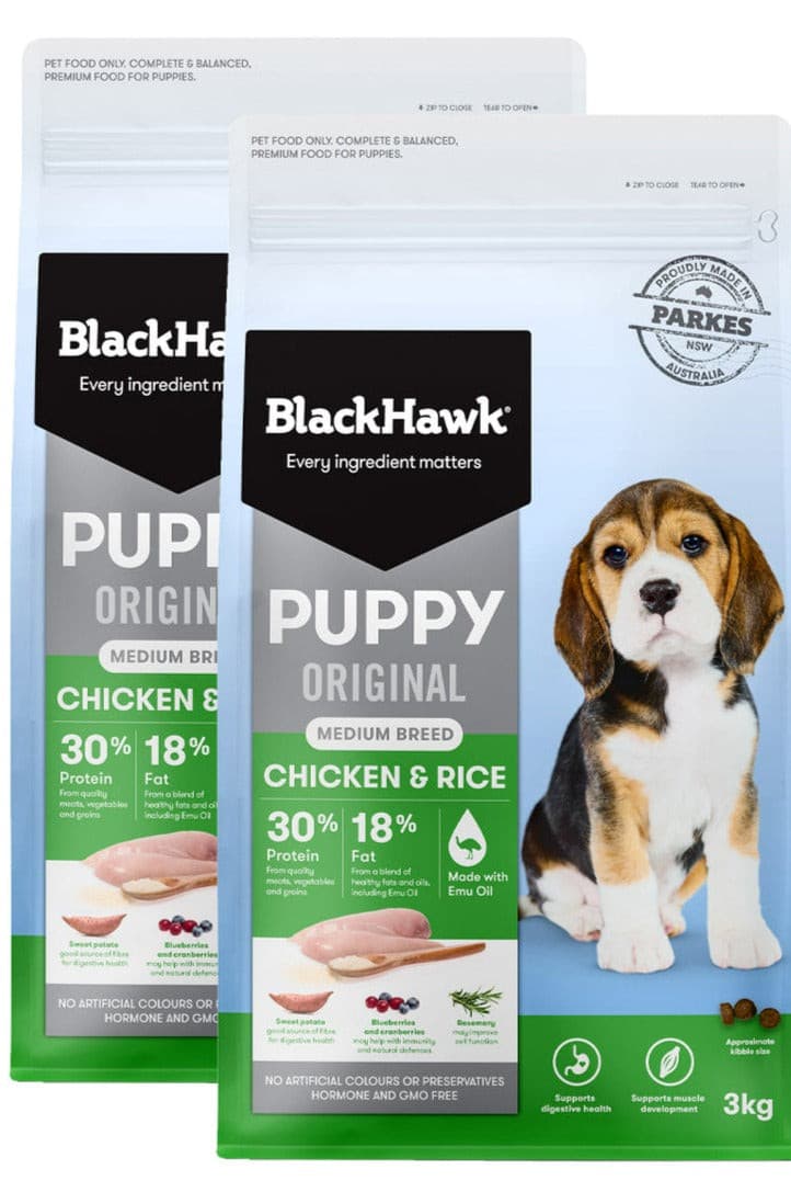 Black Hawk Original Medium Breed Puppy Chicken & Rice 6kg, pet essentials warehouse