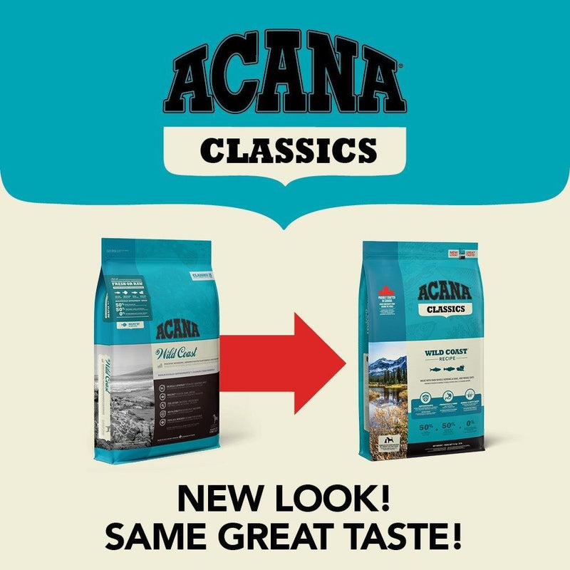 Acana Classics Wild Coast change of packaging poster, pet essentials warehouse, pet warehouse