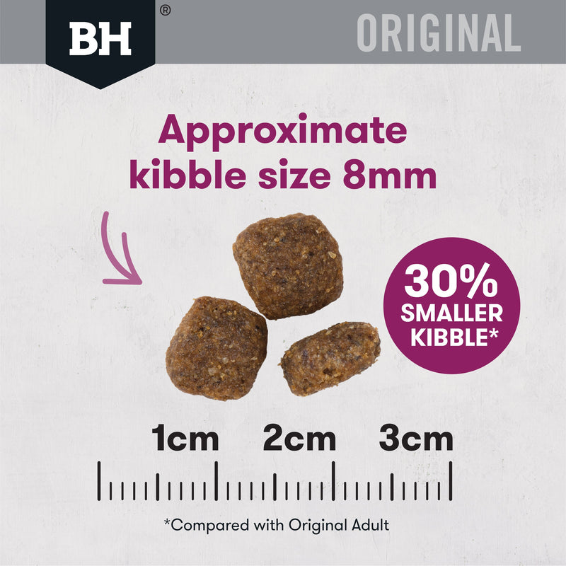 Black Hawk Original Adult Small Breed Lamb & Rice 8mm size of kibble chart, pet essentials warehouse
