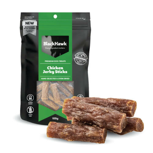 Black Hawk Treats Dog Chicken Jerky Sticks 100g, refrigerate after openino for min blackhawk every ingredient matters regional new premium dog treats chicken jerky sticks hand selected s oven dried q grade gesin free 100g Pet Essentials Napier, Pets Warehouse